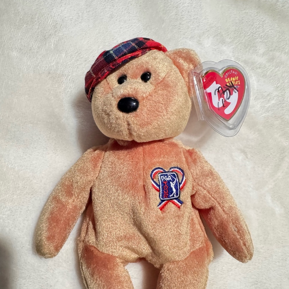 Ty Beanie Baby ChariTee 2004 Tan Bear with Plaid Red Hat
